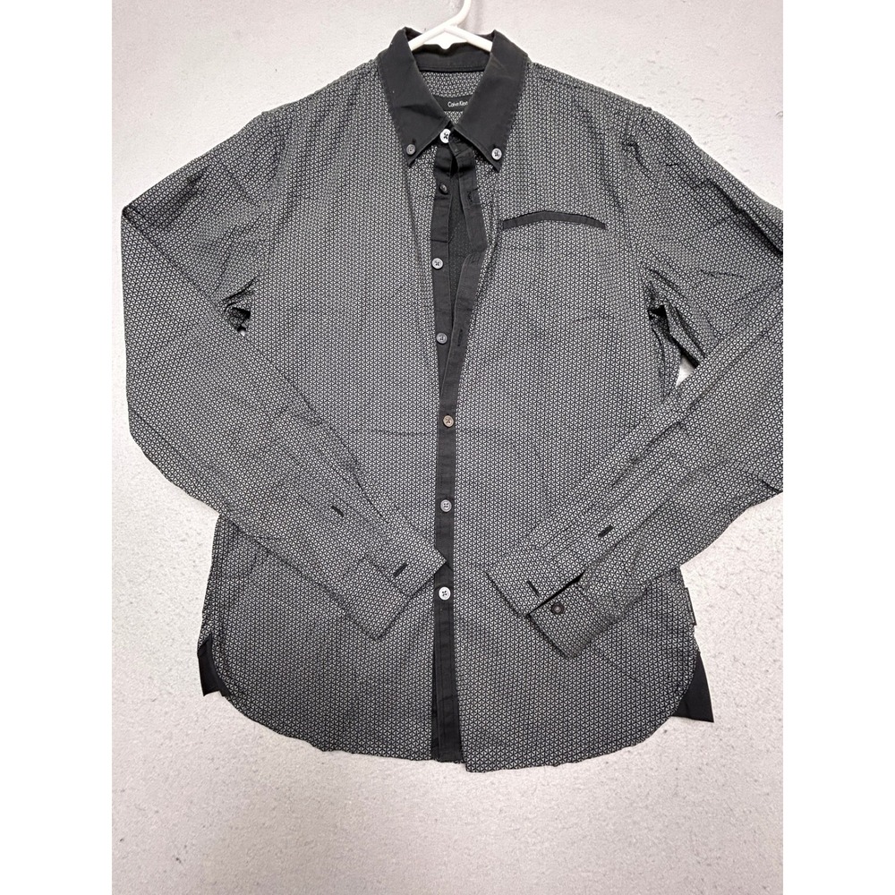 Calvin Klein Jeans Button Down Cotton Blend Geometric Black Grey Small Mens